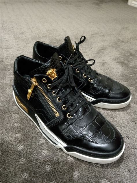 versace black croc leather zip low-top sneakers|versace sneakers men's.